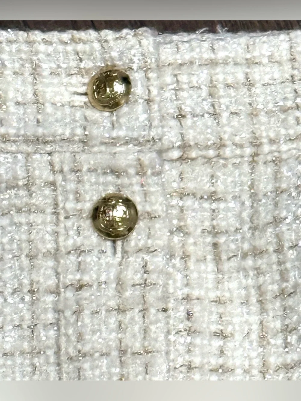 Talbots Dazzling Tweed A-Line Skirt Metallic Wool Blend Button Front Sz 14 Ivory